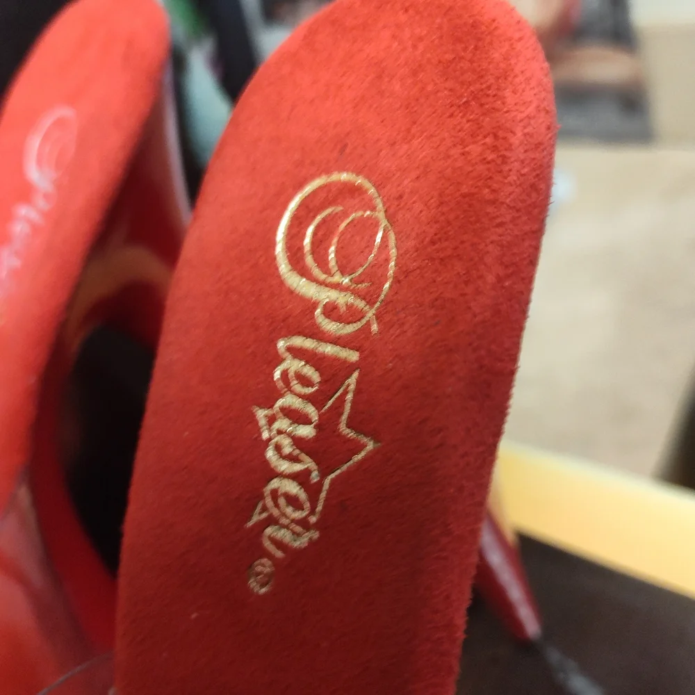 Elegant Red Stilettos with Clear Strap - Picture 7 of 8